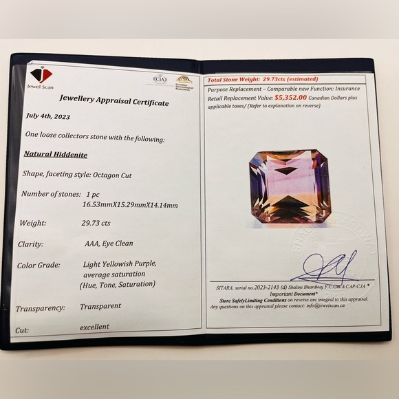 Natural Hiddenite 29.73 cts Yellowish Purple Octagon Cut Loose Gemstone - Picture 3 of 4